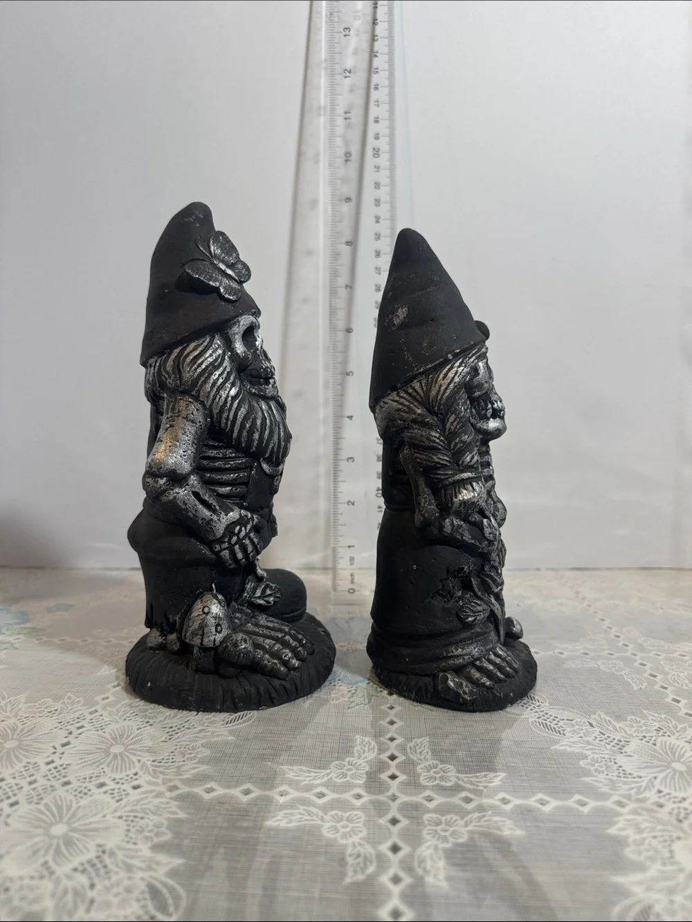 Zombie gnome  Halloween decor couple lot of 2  black and silver approx 3”x8”